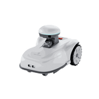FJD Vela robotic lawn mower with LiDAR dome, studio front three-quarter view