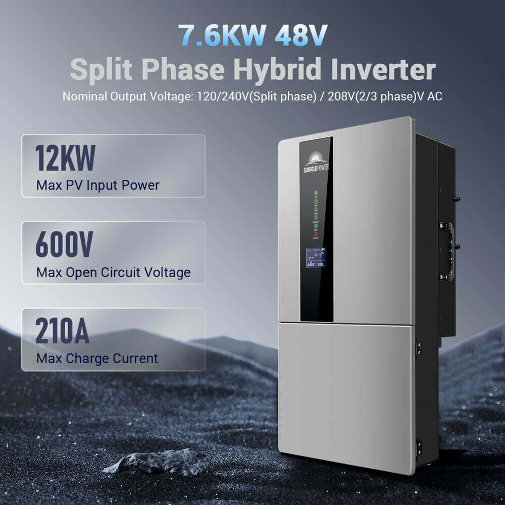 Hybrid Solar Kit 15.2KW 48V Split Phase 30.72 KWH Lithium Battery 32 X 415 Watt Solar Panel (Optional) SGH-7.6DN6E