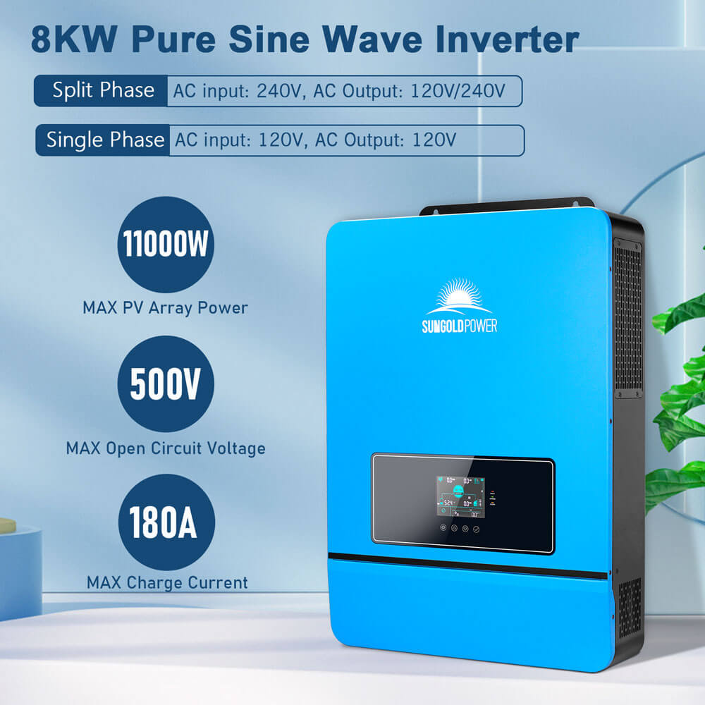 Off-Grid Solar Kit 8000W 48VDC 120V/240V LifePo4 10.24KWH-16.07KWH Lithium Battery 8 X 415 Watts Solar Panels SGR-8K10E