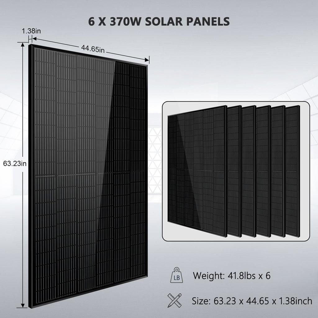 Off-Grid Solar Kit 5000W 48VDC 120V 10.24KWH Lithium Battery 6 X 370 Watts Solar Panels SGM-5K10M