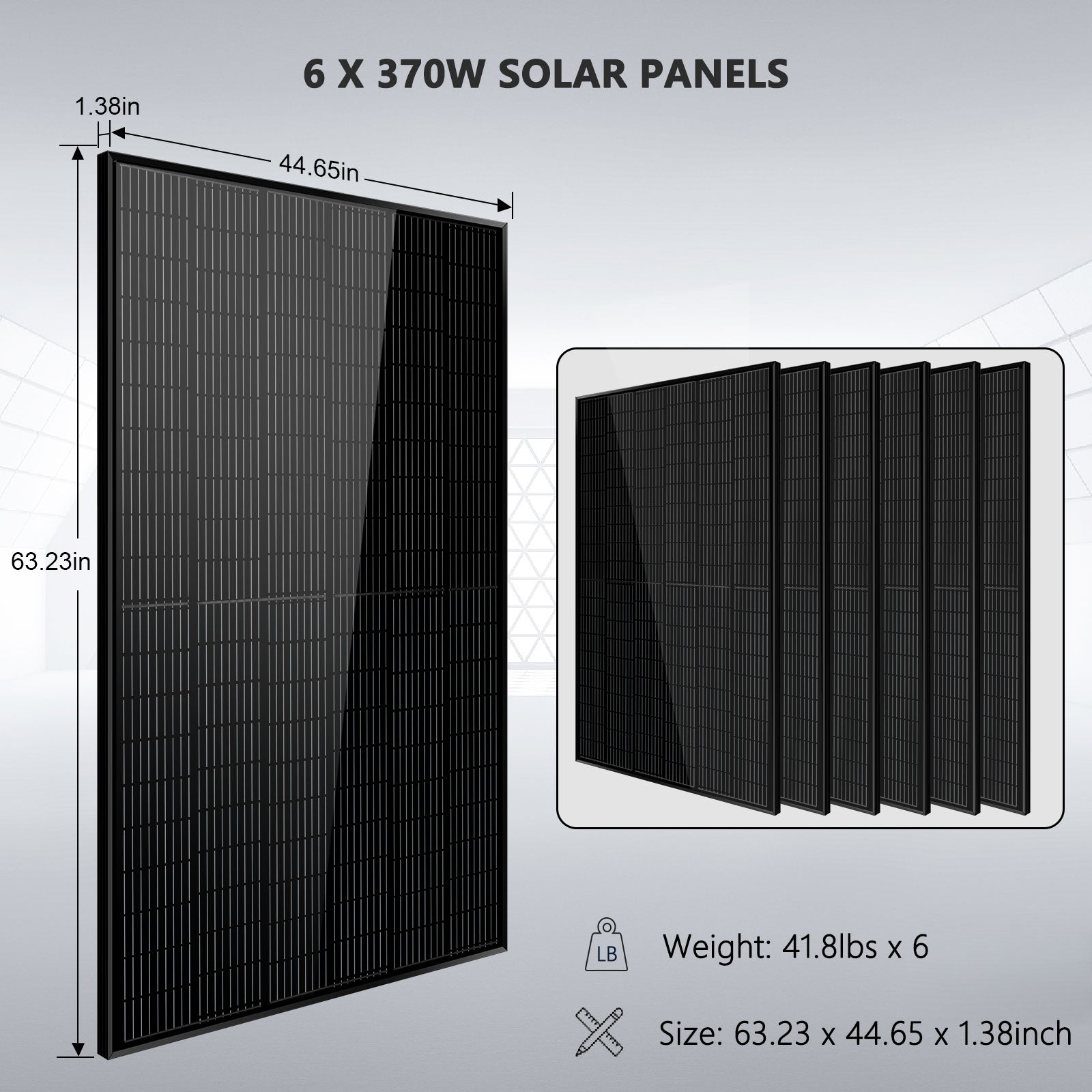 Off-Grid Solar Kit 5000W 48VDC 120V 10.24KWH Lithium Battery 6 X 370 Watts Solar Panels SGM-5K10M
