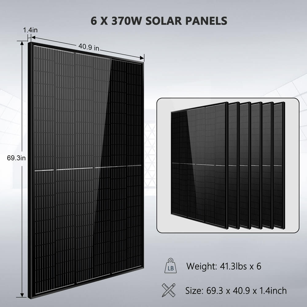 Off-Grid Solar Kit 6500W 48VDC 120/240VAC 10.24KWH Lithium Battery 6 X 370 Watts Solar Panels SGM-6510M
