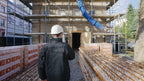 Contractor scanning a building under construction with the FJD Trion V4e Go
