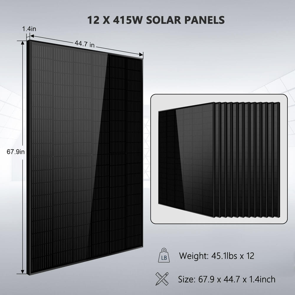 Off Grid Solar Kit 10000W 48VDC 120VAC/240V 20.48KWH Lithium Battery 12 X 415 Watts Solar Panels SGM-10M2T