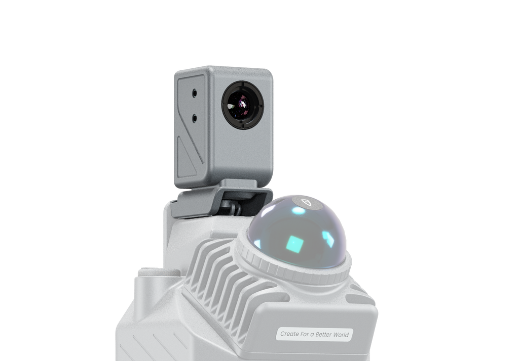 Close-up of the FJD Trion P2 Vision+ thermal imaging module above the LiDAR head