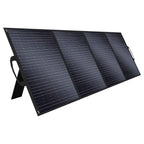 SolarPlay 400W foldable solar panel with carry handle and kickstand on a white background