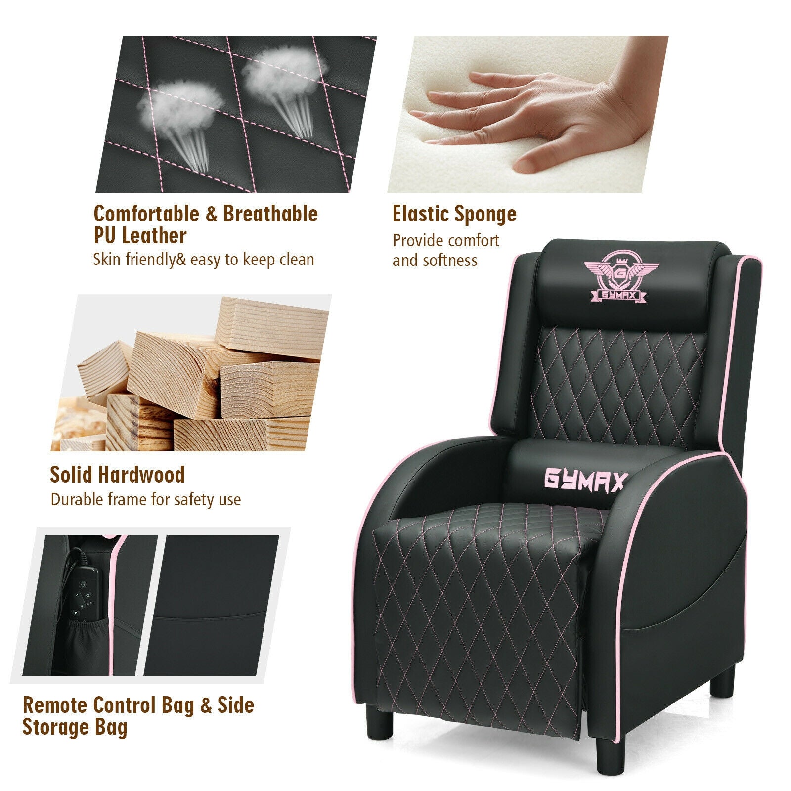 Massage Recliner Chair with Headrest and Adjustable Backrest