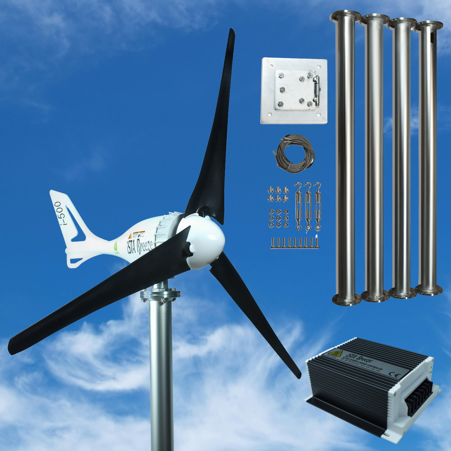 Kit i-500W 12V/24V Wind Turbine Wind Generator & Hybrid Charge Controller & Tower