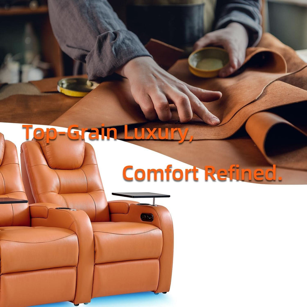 Top Grain Leather Home Theater Seating Row Of Three