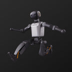 Booster K1 humanoid robot mid-jump with arms outstretched