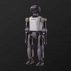 Booster K1 humanoid robot standing, full-body front view on a dark background