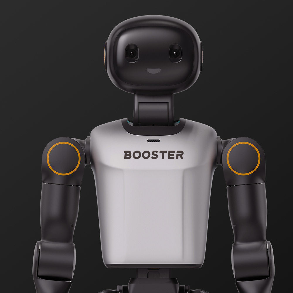 Booster K1 humanoid robot head and torso close-up with BOOSTER logo