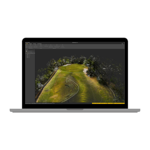 FJD GolfMind 3D course model on a laptop