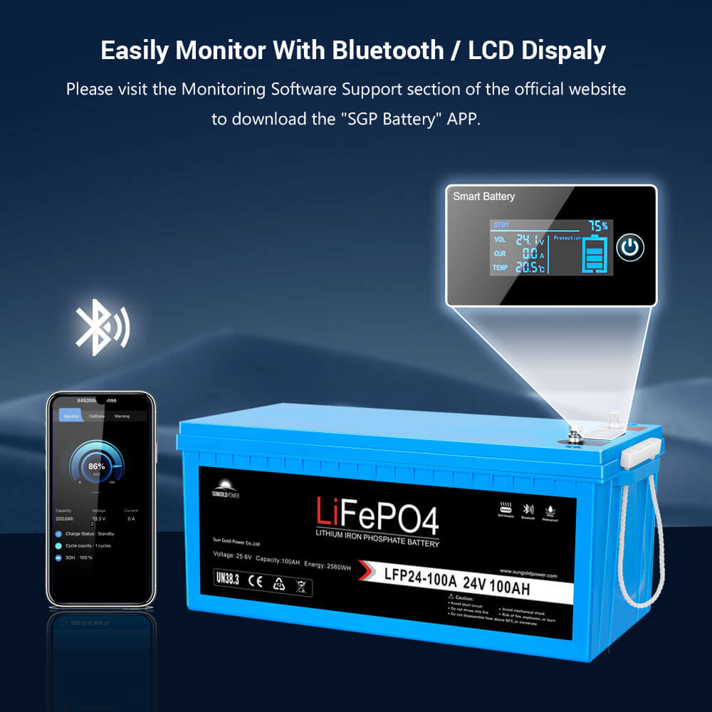 4 X 24V 100Ah LiFePo4 Deep Cycle Lithium Battery Bluetooth / Self-Heating / IP65