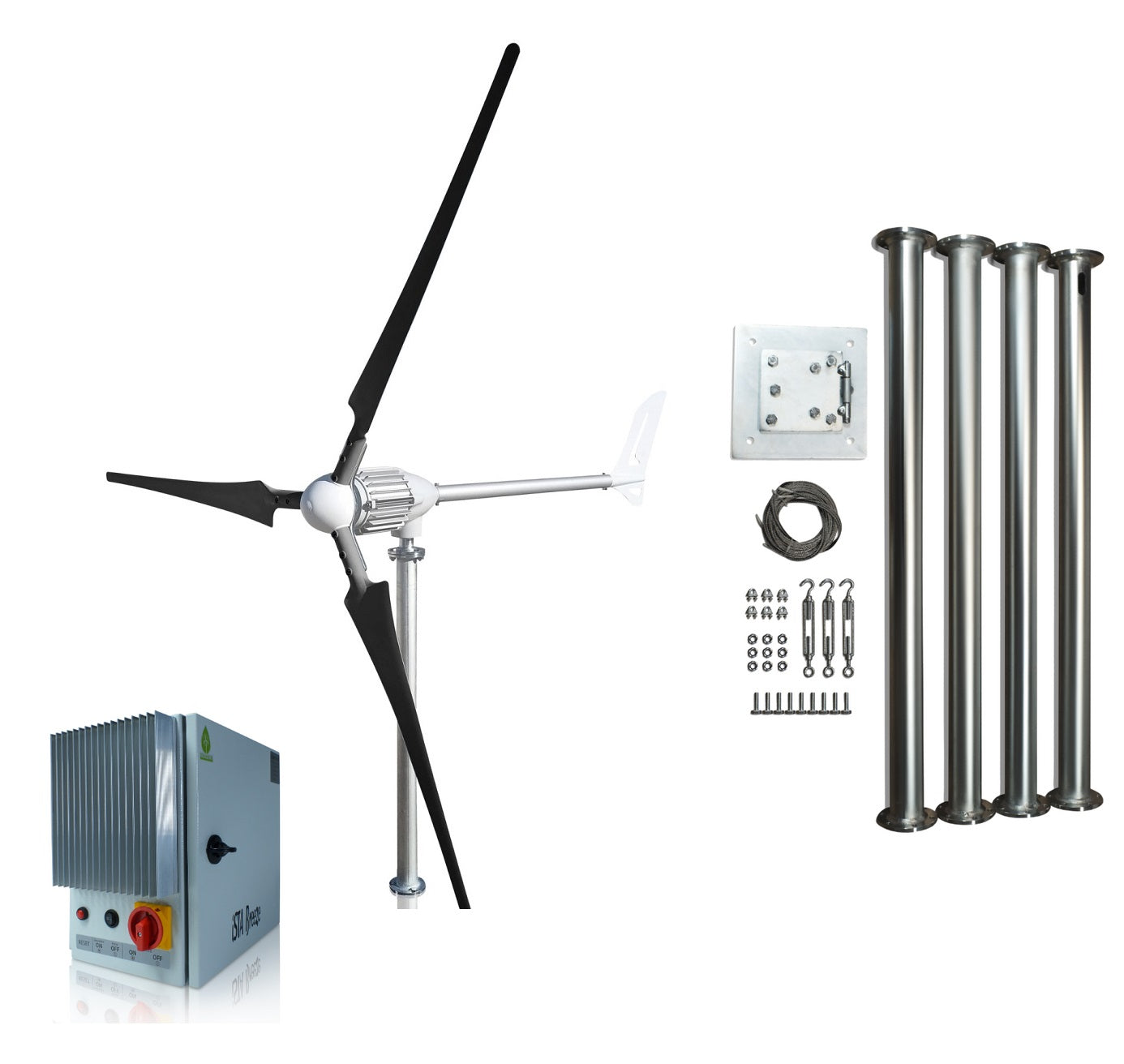 Kit i-2000W 24V/48V Wind Turbine Wind Generator & Charge Controller (for Acid & Gel Battery) & Tower