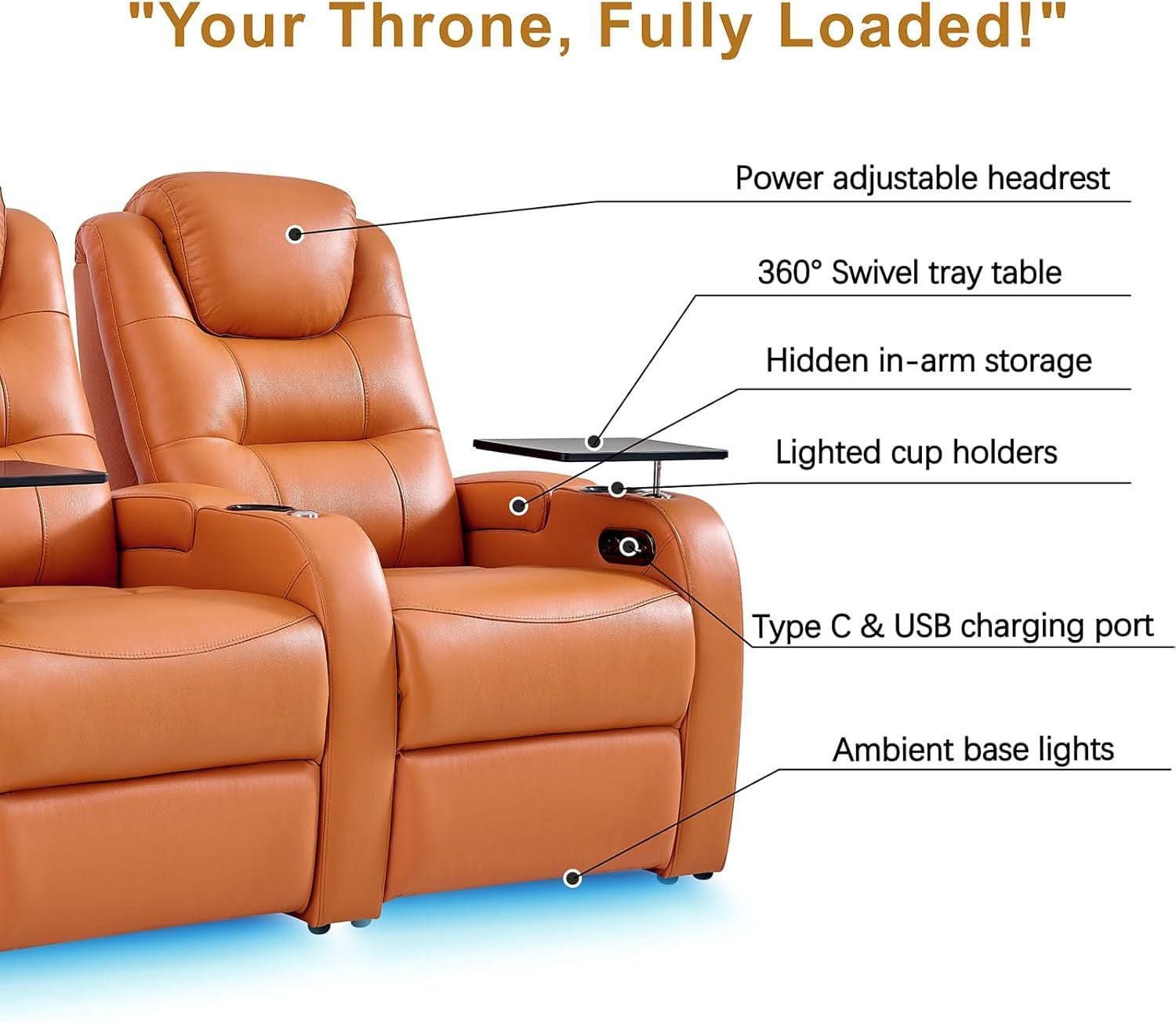Top Grain Leather Home Theater Seating Row Of Three