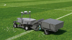 FJD robotic mower with GC01 kit collecting clippings along a field line