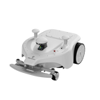 FJD Titan wide-cut robotic mower, white body, studio front three-quarter view