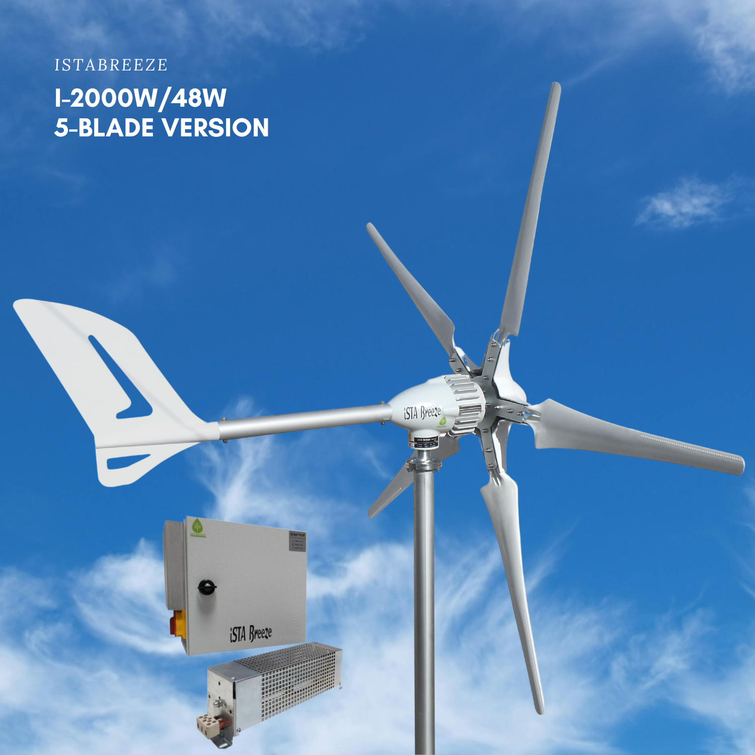Kit i-2000W 24V/48V Wind Turbine Wind Generator & Charge Controller (for Acid & Gel Battery) & Tower