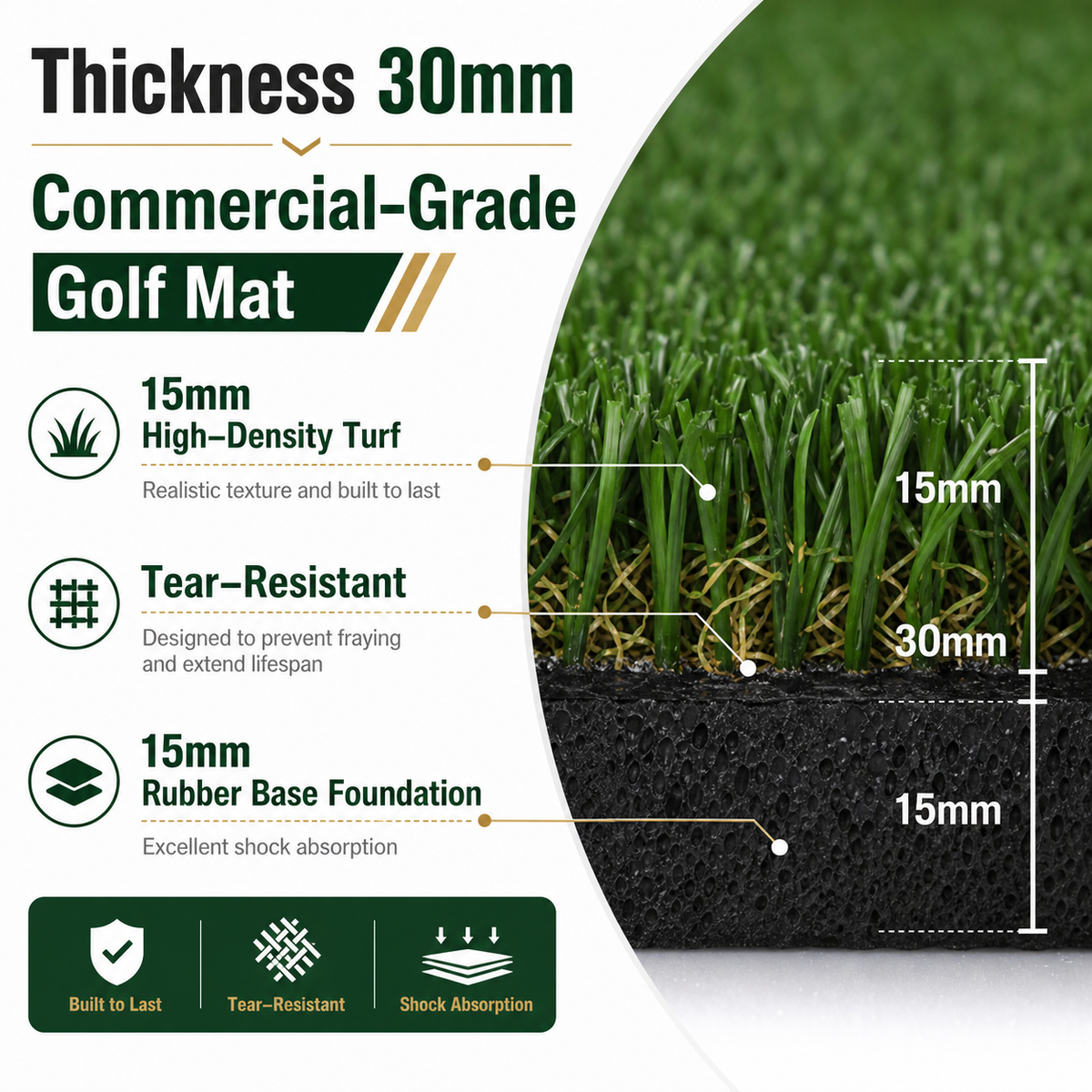 Yunic Golf Hitting Mat 5 × 5 ft, image 3
