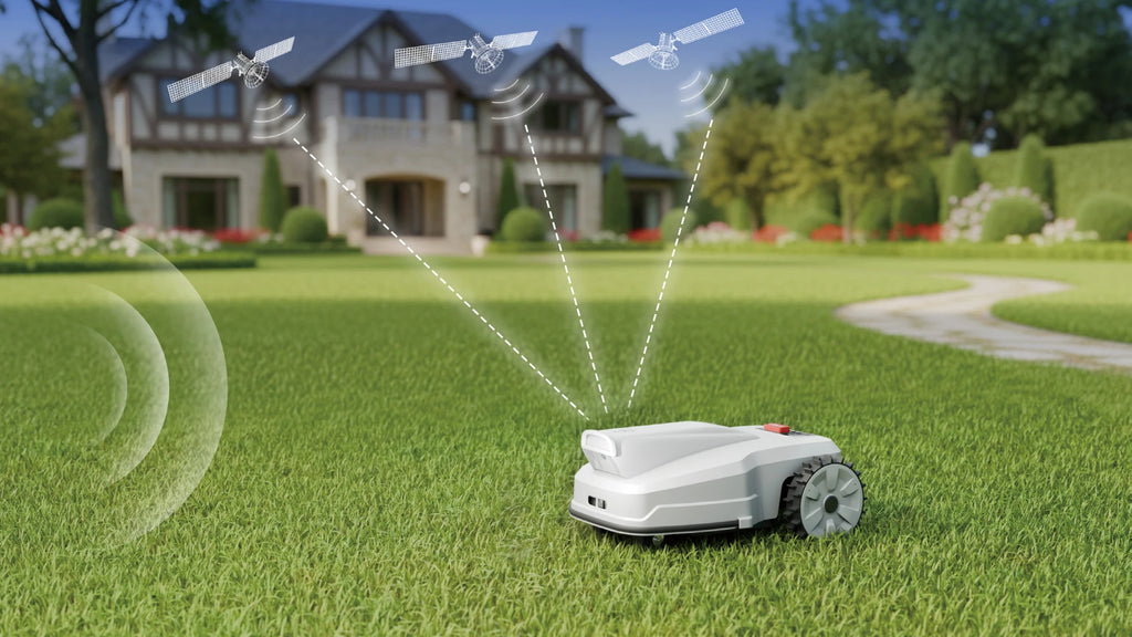 FJD FV2000 receiving RTK satellite signals in a front yard