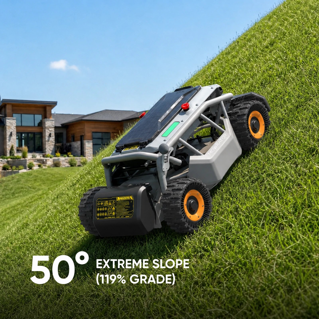 Mowrator S1 4WD Remote Control Mower - 119% Slope, Grip Tread Tires
