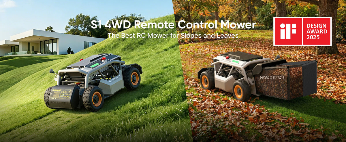 Mowrator S1 4WD Remote Control Mower - 75% Slope, Leaf Vacuum