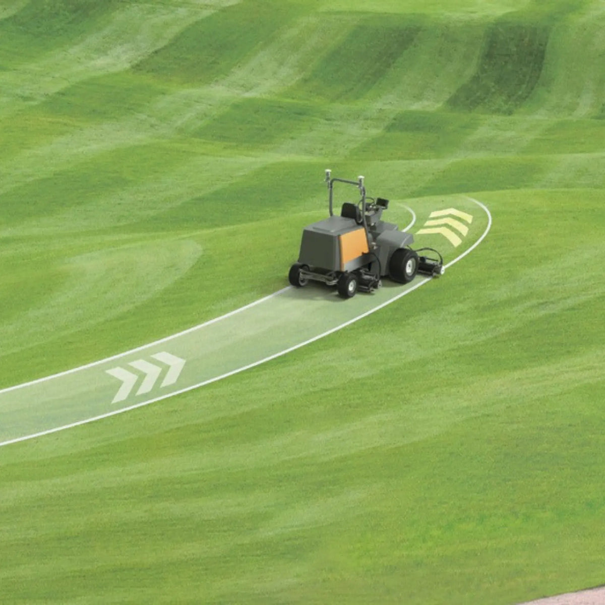 Ride-on mower with FJD MS100 following a curved guidance line