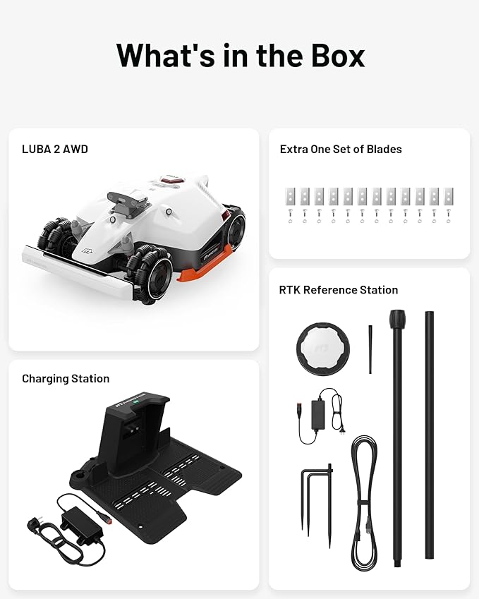 LUBA 2 AWD 3000X Robot Lawn Mower with 4G, Reception 0.75 Acre, Max. 0.89 Acre, All-Wheel-Drive for 80% Slope, UltraSense AI Vision & RTK Automatic Edge Mapping, 1.0"-2.7" Cutting Height