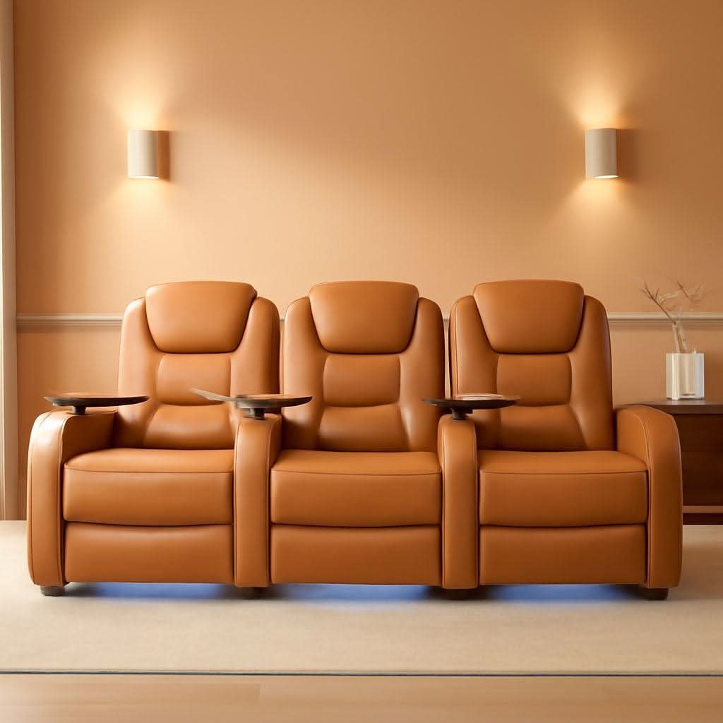 Top Grain Leather Home Theater Seating Row Of Three