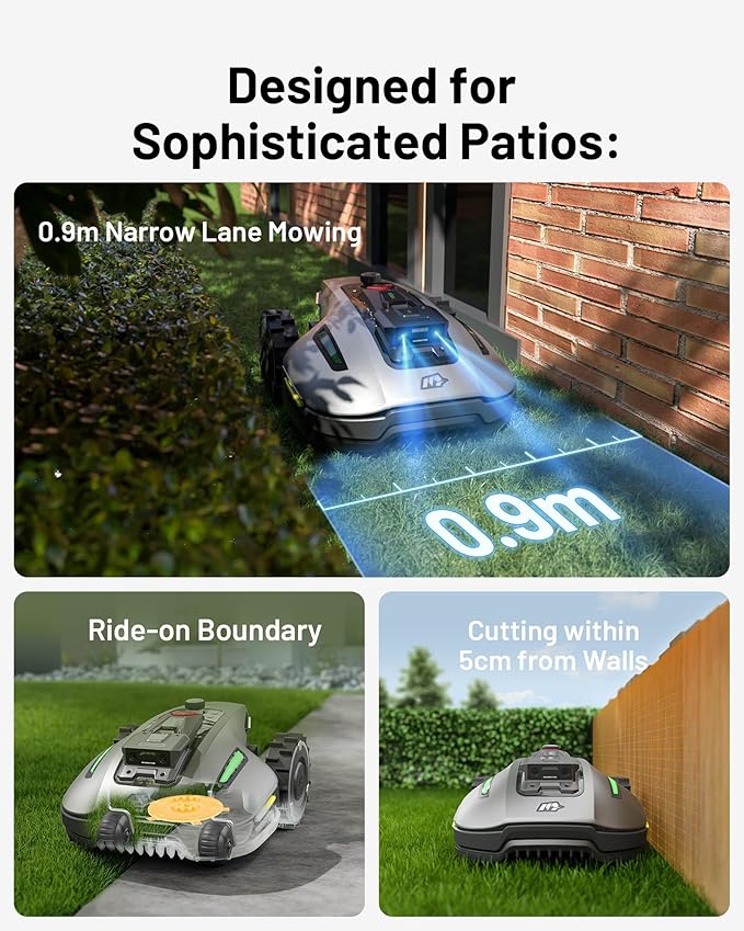 YUKA Mini 700H Robot Lawn Mower, Reception 0.17 Acre, Max.0.27 Acre, Ultrasense AI Vision+ RTK Positioning, Auto Mapping, App Control, 50% Slope, Cutting Height 2''~3.5'', 15 Mowing Zones