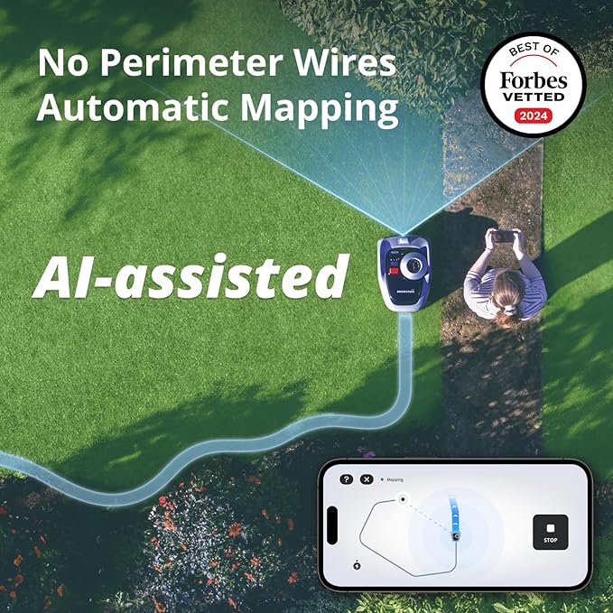 Segway Navimow i105N Robot Lawn Mower Perimeter Wire Free 1/8 Acre RTK+Vision Robotic Lawnmower, AI-Assisted Mapping, Virtual Boundary, APP Control, 58dB(A) Quiet, Multi-Zone Management