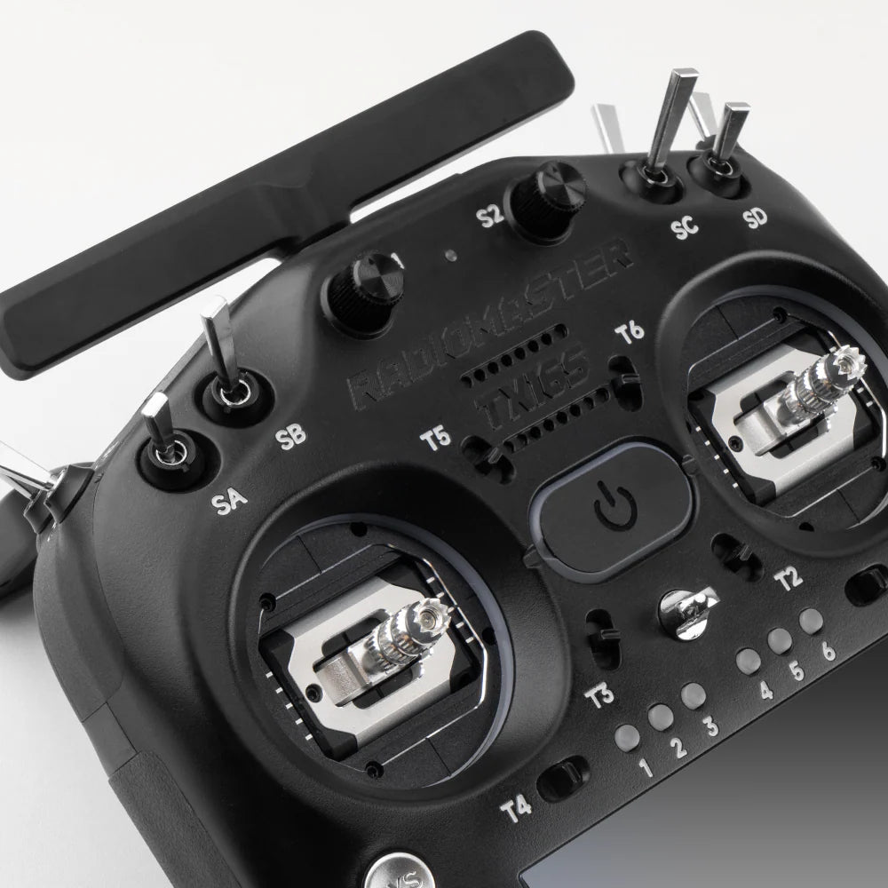 Close-up of the RadioMaster TX16S MK3 gimbal and switch area