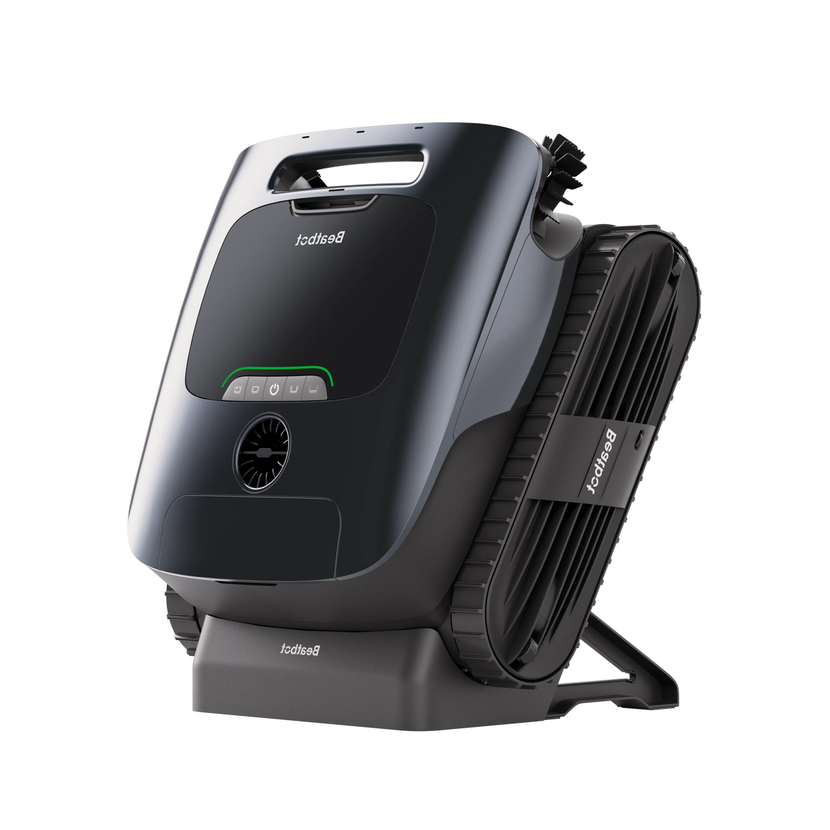 Beatbot AquaSense 2 Ultra pool cleaner standing on its charging dock, front view