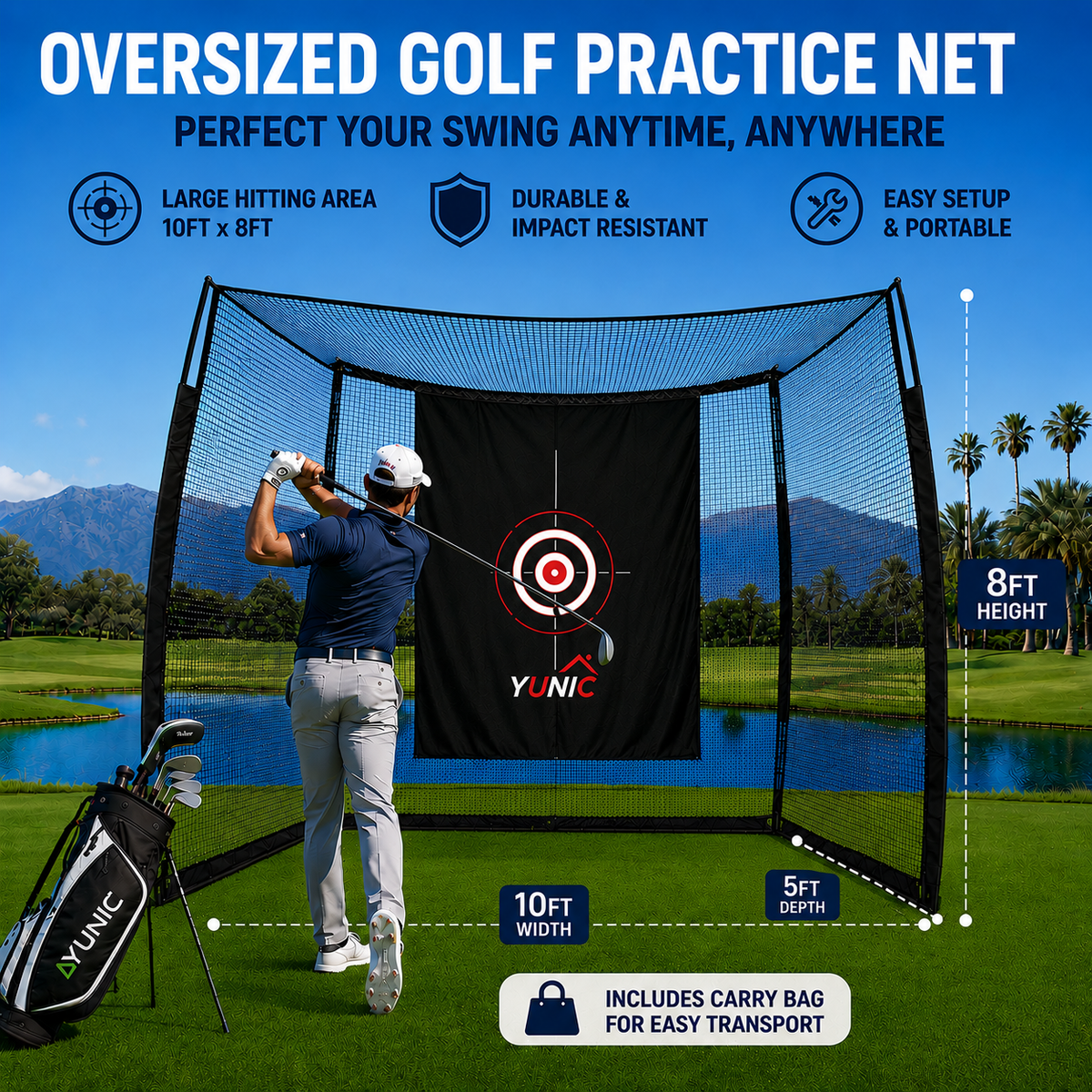 Yunic Golf Range Cage 10 × 8 × 5 ft, image 6. This image was created or modified with the use of AI.