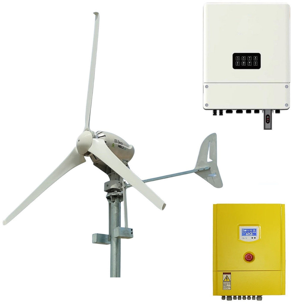 Complete Heli 2KW On-Grid Wind Turbine Set with Tower- Inverter and Controller –  Installation Kit for Grid Feed
