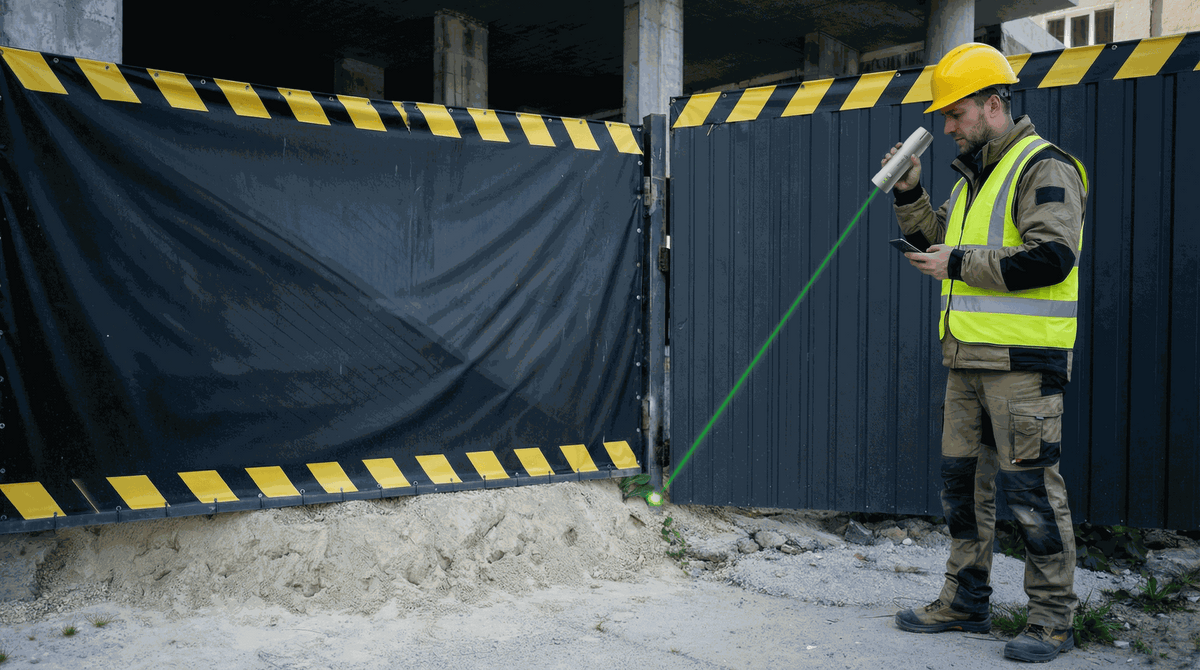 Surveyor staking out a point with the FJD Trion V4e Pro green laser