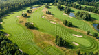 Aerial view of golf fairways with custom striping patterns