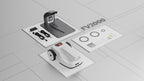 FJD FV2000 box contents: mower, charging station, adapter and hardware