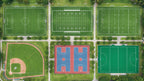 Aerial view of soccer, football, baseball and hockey fields ready for marking