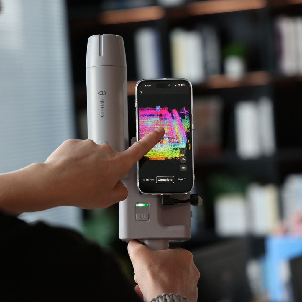 Colorized point cloud preview on a smartphone mounted to the FJD Trion V4e Go