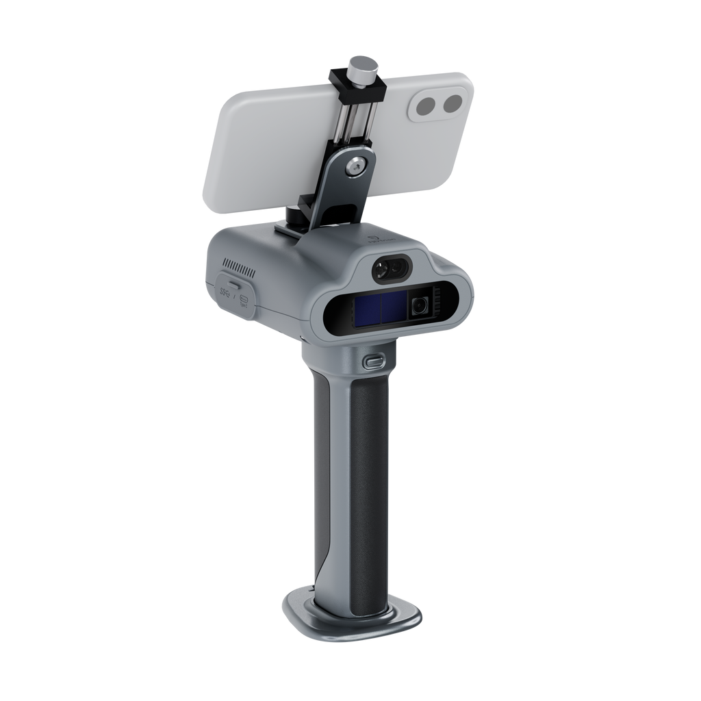 FJD Trion C1 indoor scanner with a smartphone mounted