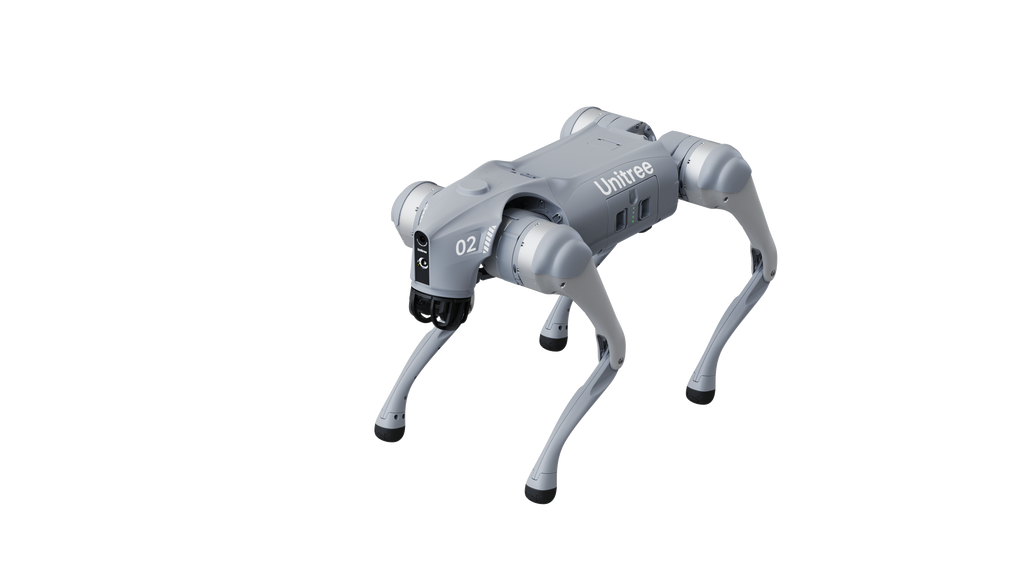 Unitree Go2 quadruped robot product render on white background