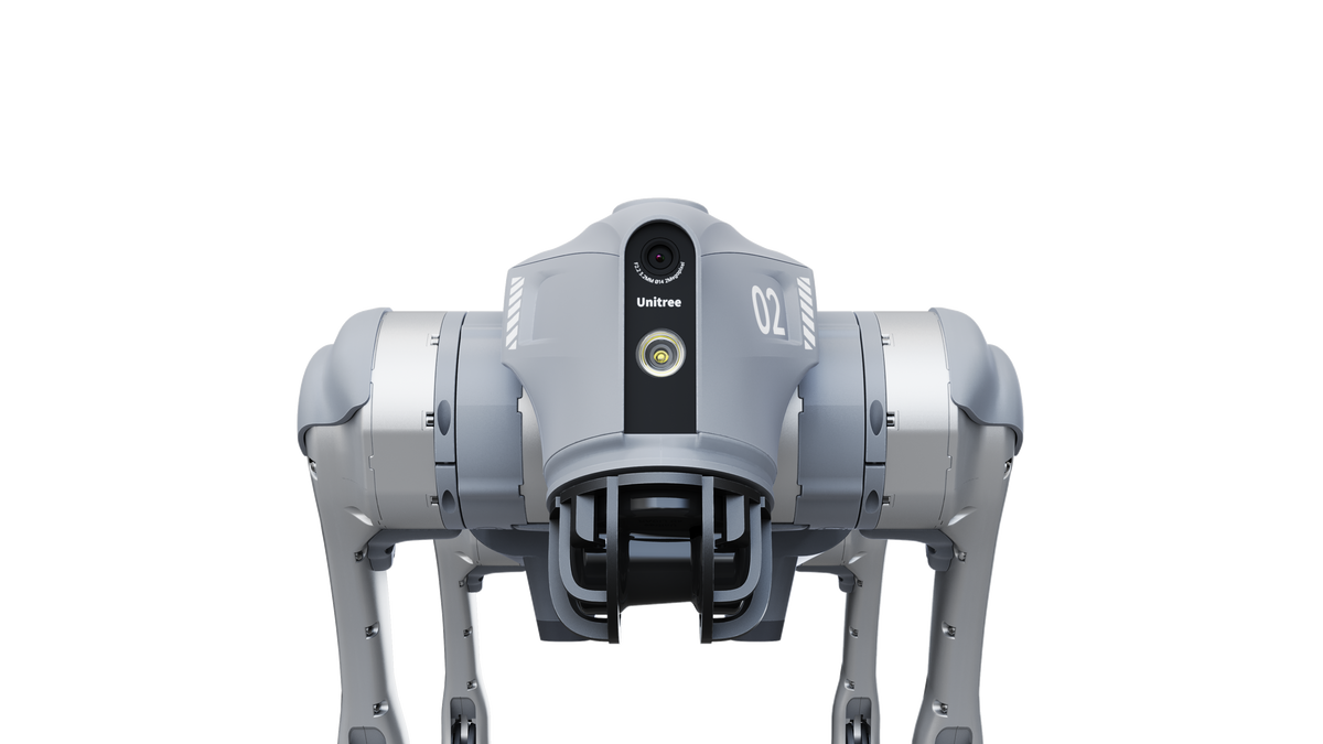 Close-up of Unitree Go2 head with HD wide-angle camera and 4D LiDAR dome