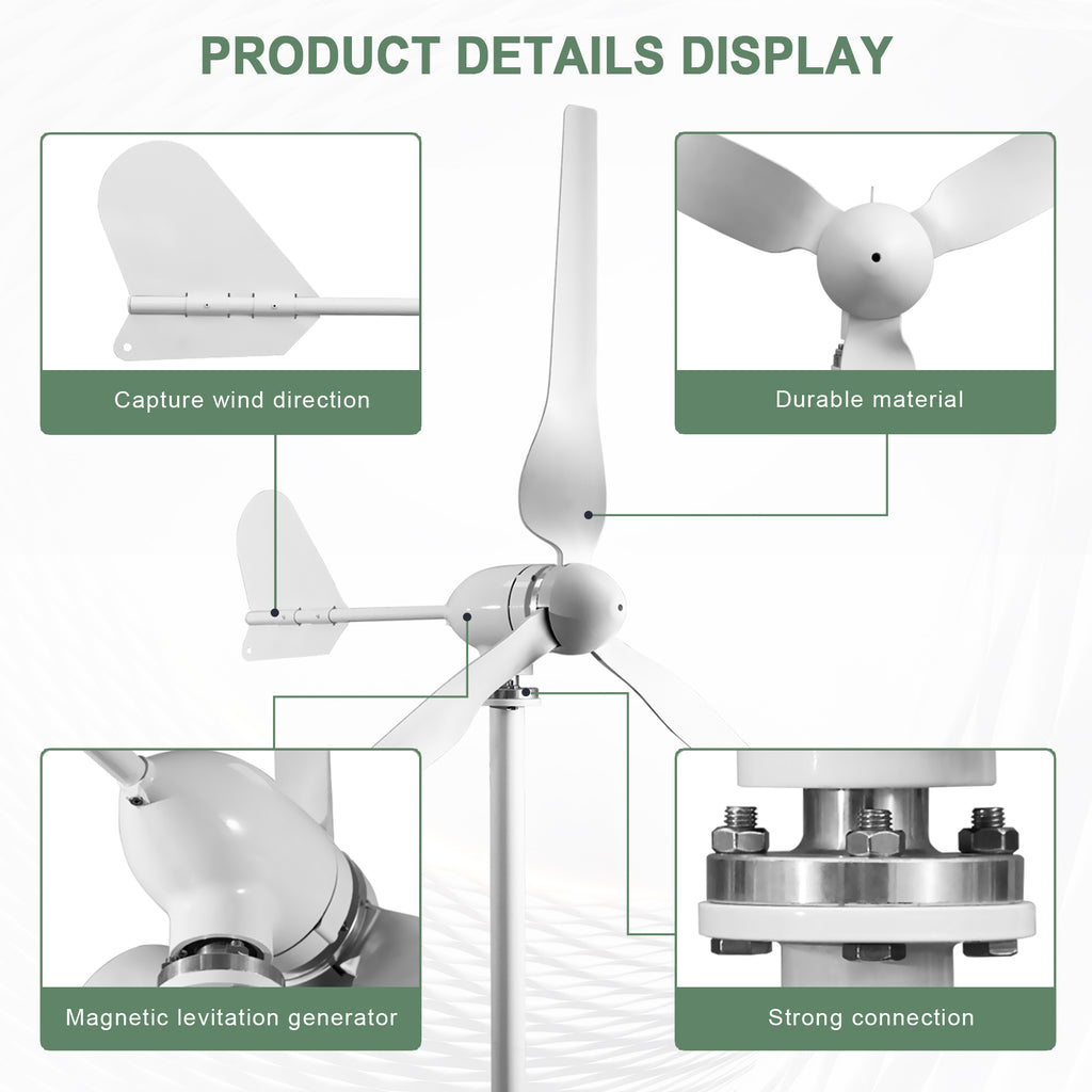 Smaraad SM3 turbine construction details: tail vane, rotor hub, magnetic generator and flange connection
