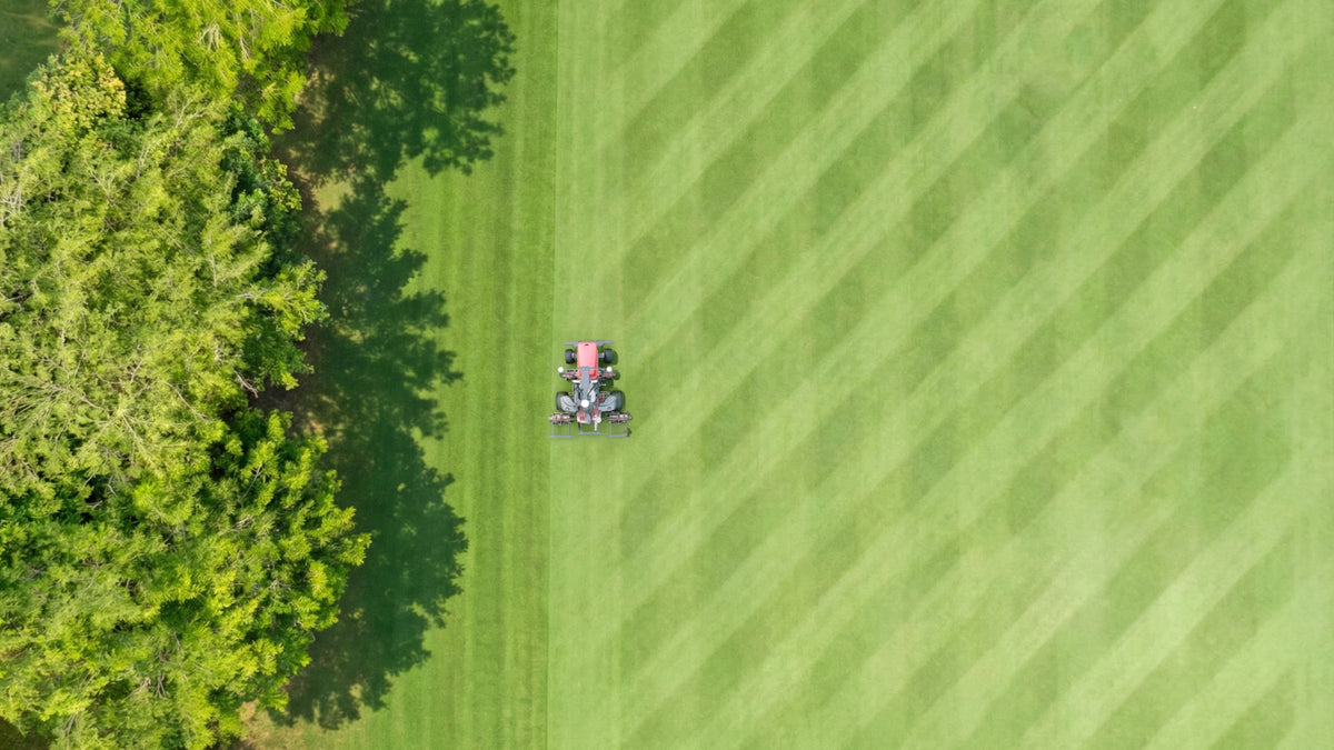 Repeatable striping pattern mowed by a fairway mower with FJD ATX, aerial view