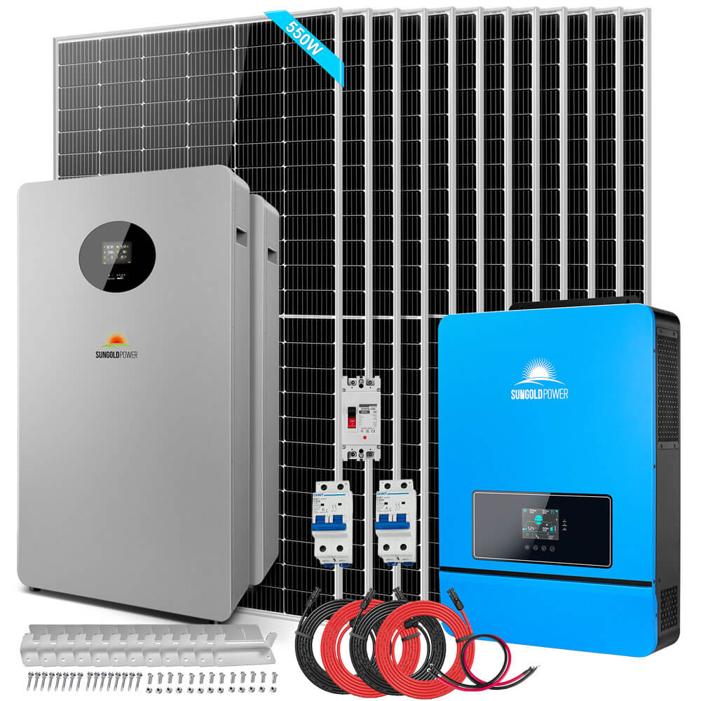 OFF GRID SOLAR KIT 12 X 550 WATTS SOLAR PANELS 20.48KWH-32.14KWH LITHIUM BATTERY 10KW SOLAR INVERTER 48VDC 120V/240V SGR-10K25S