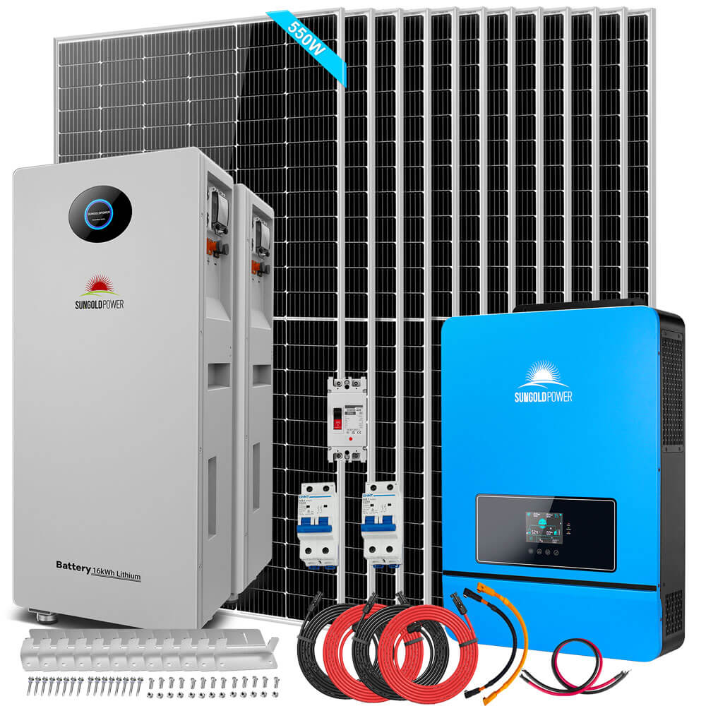 OFF GRID SOLAR KIT 12 X 550 WATTS SOLAR PANELS 20.48KWH-32.14KWH LITHIUM BATTERY 10KW SOLAR INVERTER 48VDC 120V/240V SGR-10K25S