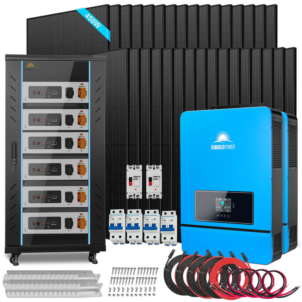 OFF GRID SOLAR KIT 20KW 48VDC 120V/240V LIFEPO4 30.72KWH-32.14KWH LITHIUM BATTERY 32 X 450 WATTS SOLAR PANELS SGR-20K30E