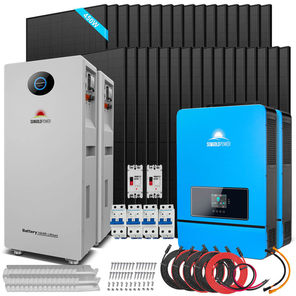 OFF GRID SOLAR KIT 20KW 48VDC 120V/240V LIFEPO4 30.72KWH-32.14KWH LITHIUM BATTERY 32 X 450 WATTS SOLAR PANELS SGR-20K30E